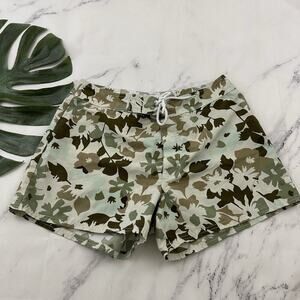 LW Sport Womens Vintage Y2k Board Swim Shorts Size 10 Green Brown Floral